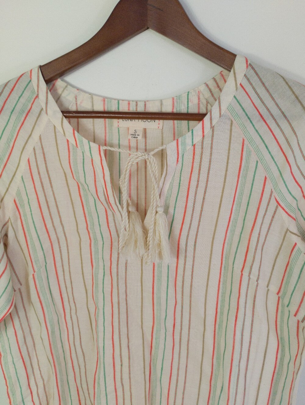 Luna Moon Boho Striped Smocked Peasant Blouse Size Small - Picture 2 of 7